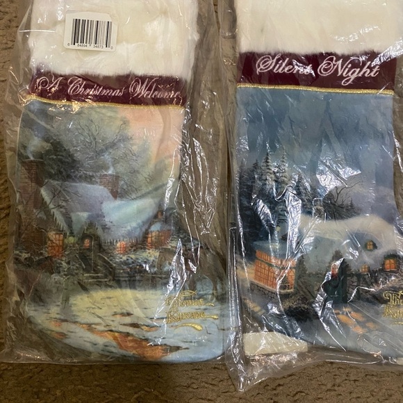Vintage Thomas Kinkade Set Of 2 Silent Night and A Christmas Welcome Stockings - Picture 14 of 14